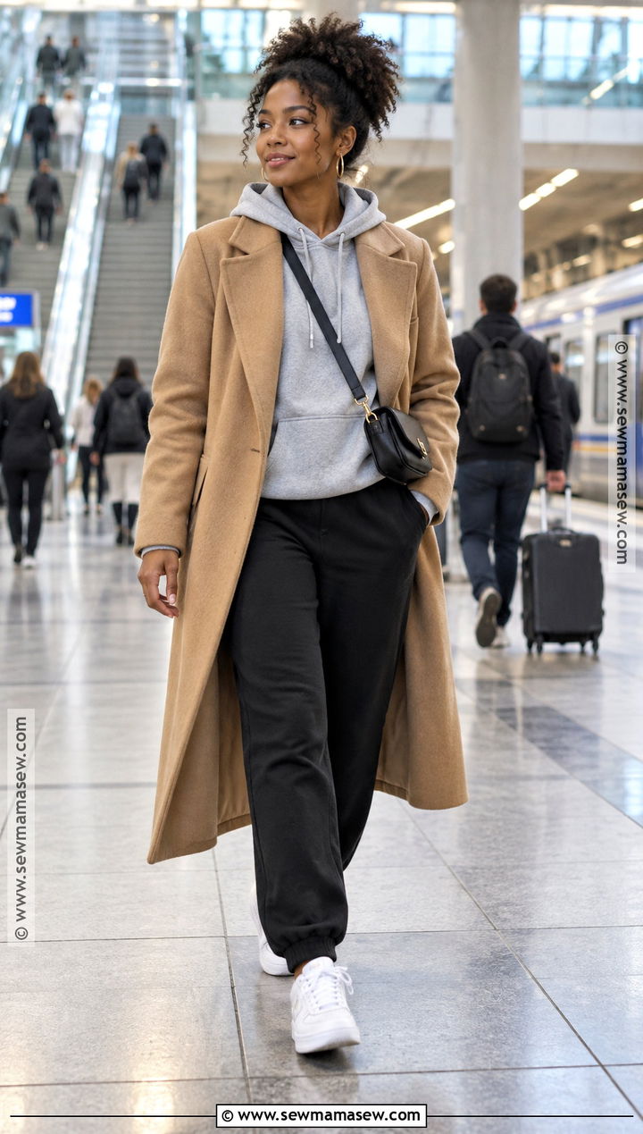 Curly Hair Fall Outfit With Hoodie and Wool Coat - 20 Curly Hair Outfits Fall