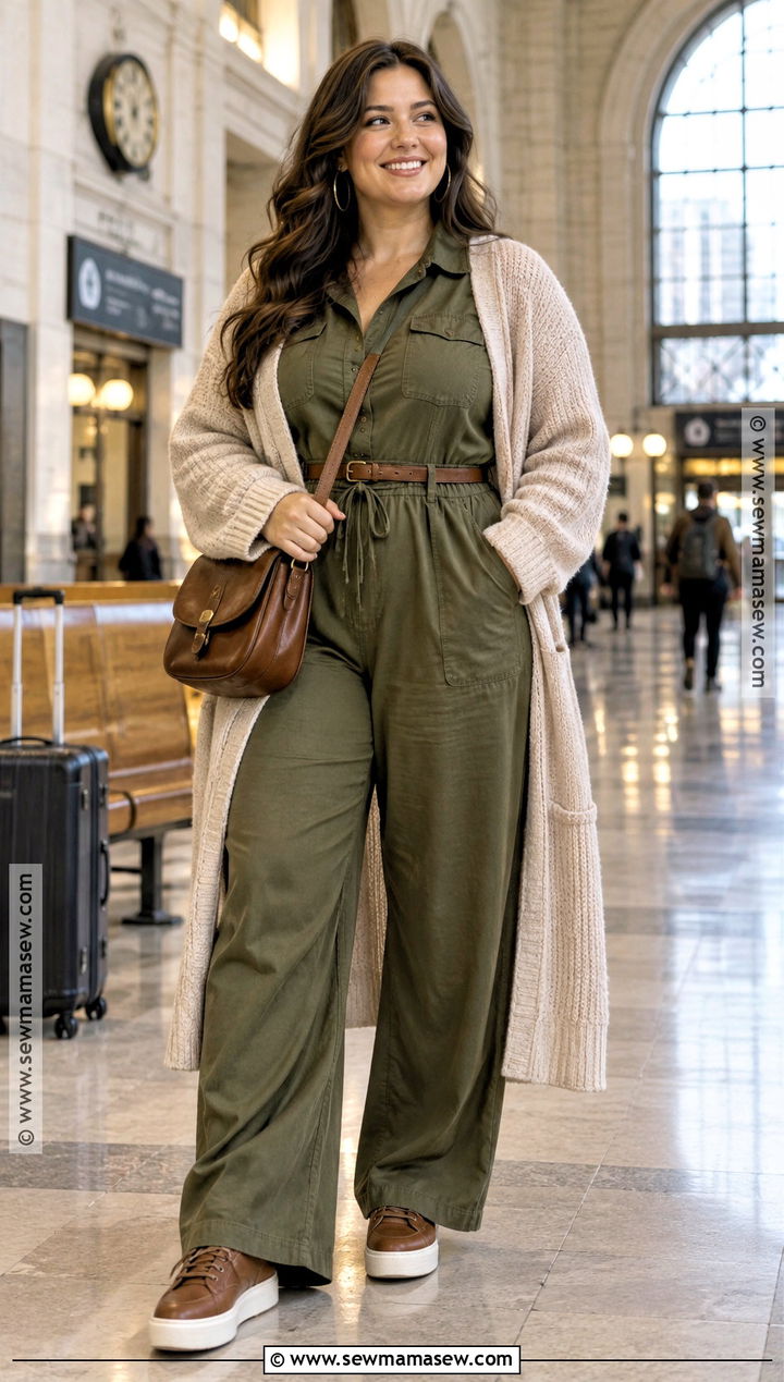 Curve Jumpsuit And Long Cardigan Outfit - 20 Curve Fall Outfits