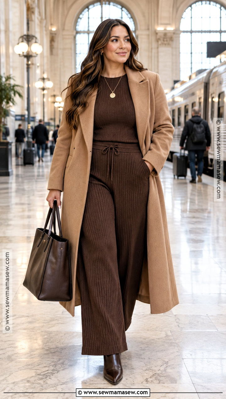 Curve Knit Set And Long Coat Outfit - 20 Curve Fall Outfits