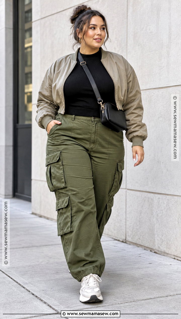 Curvy Fall Cargo Pants And Fitted Knit Outfit - 15 Fall Style 2026 Curvy Ideas