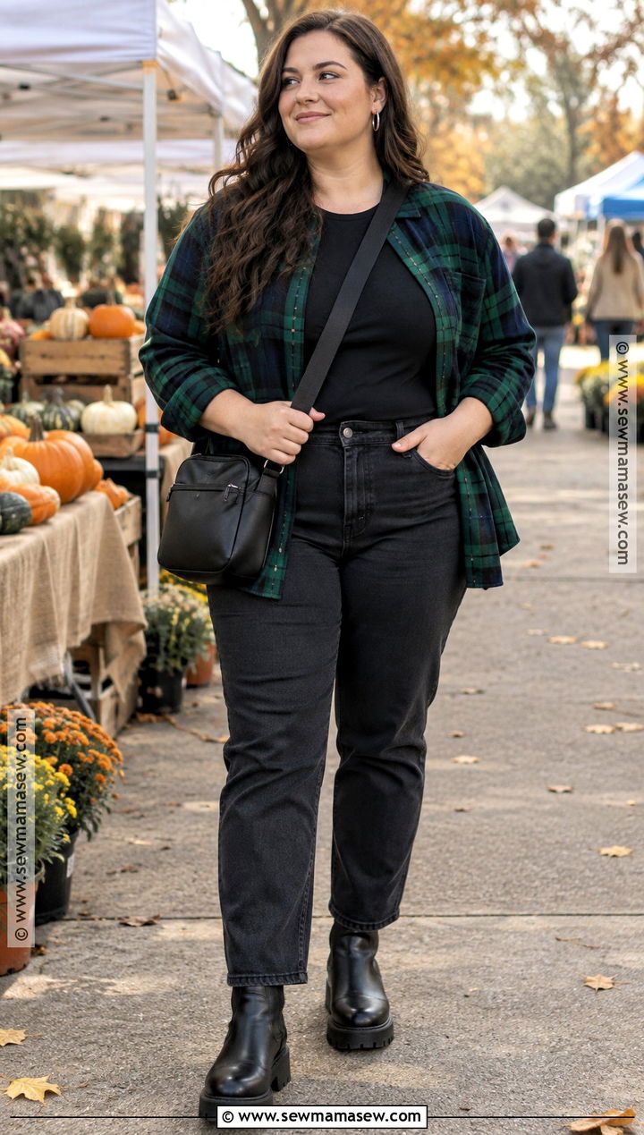 Curvy Fall Flannel Shirt And Black Jeans Outfit - 15 Fall Style Curvy Ideas