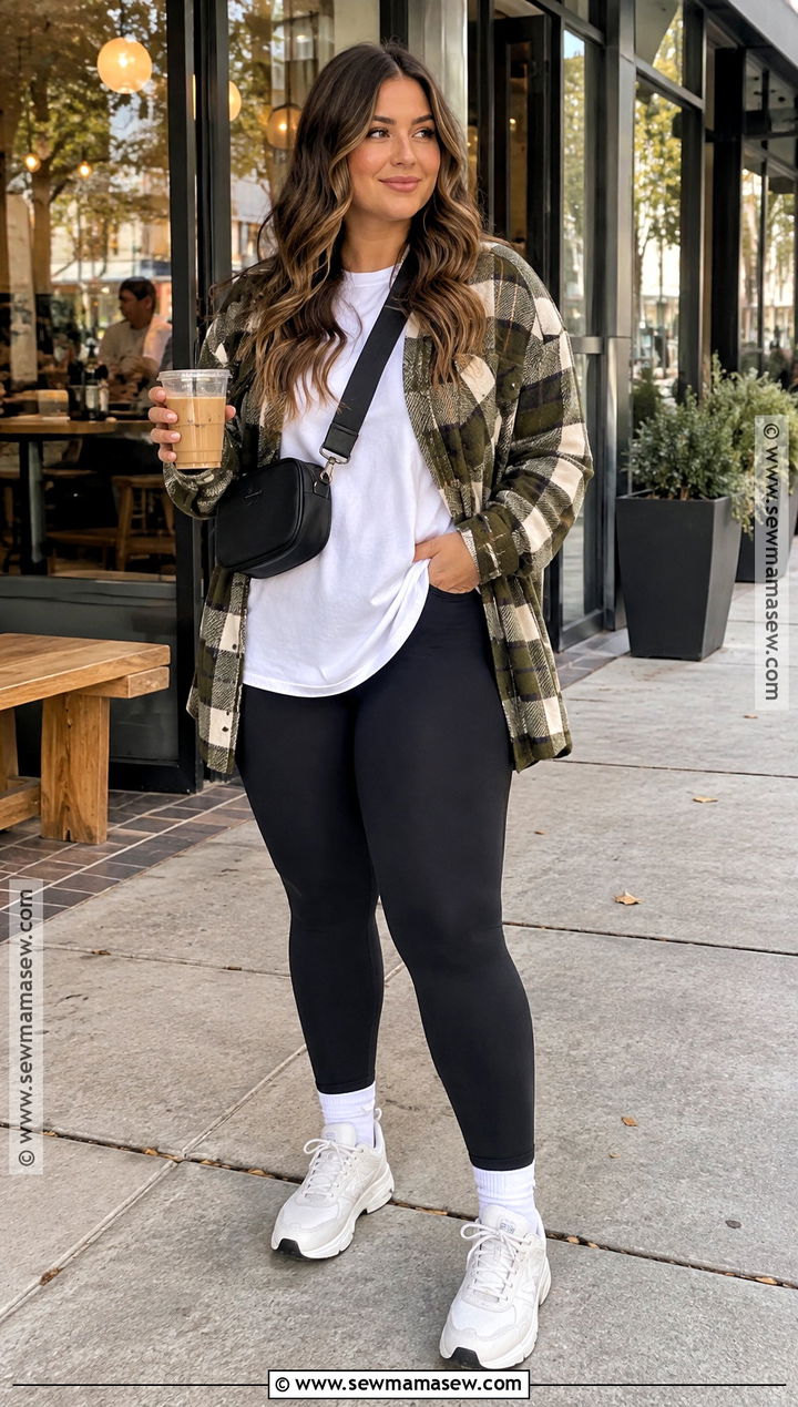 Curvy Fall Leggings And Shacket Outfit - 20 curvy casual outfits fall