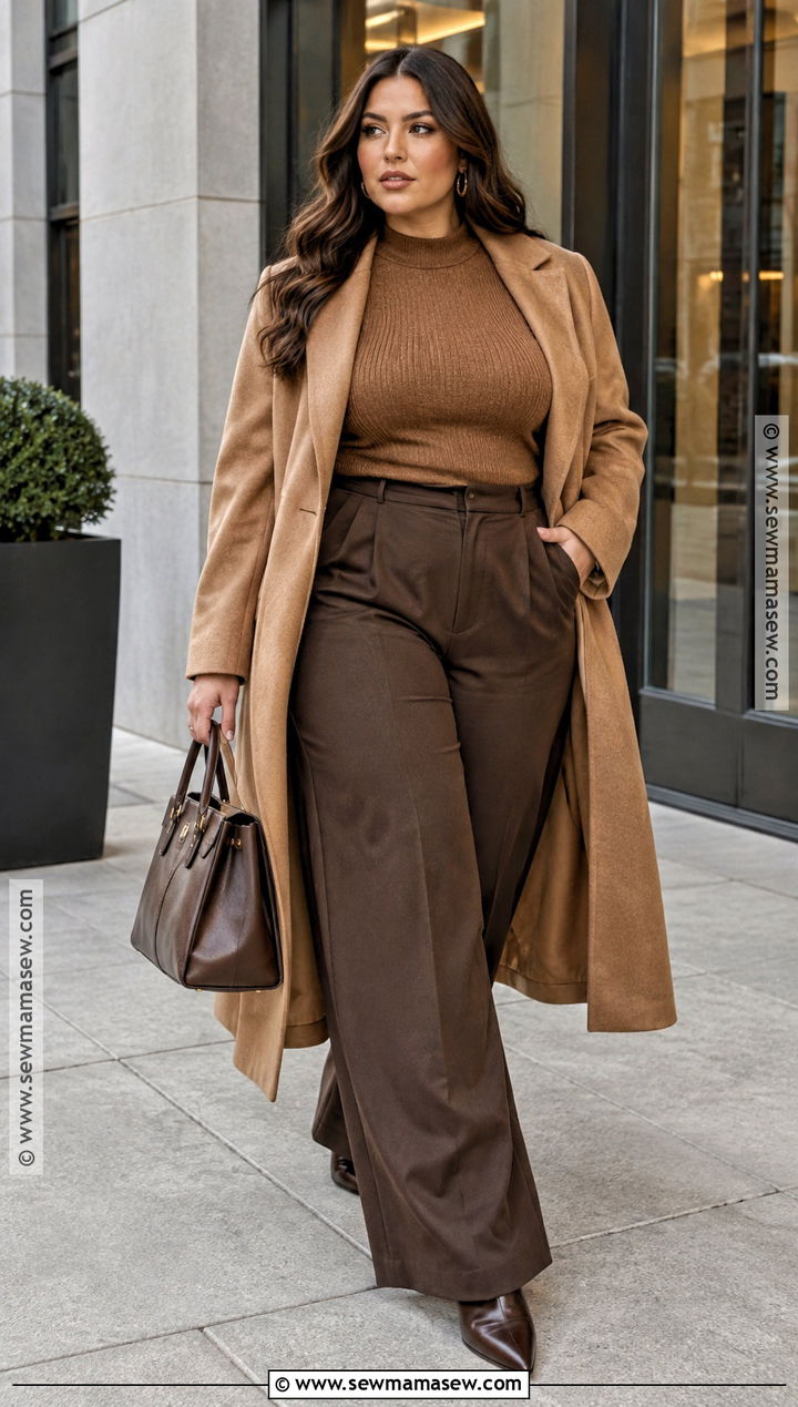 Curvy Fall Monochrome Brown Outfit - 25 curvy fall outfits