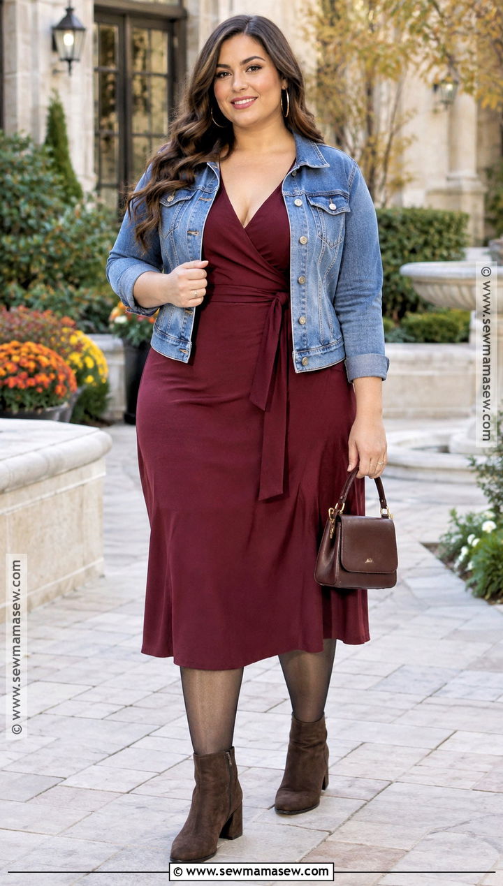 Curvy Fall Outfit With A Wrap Dress - 15 curvey fall outfits