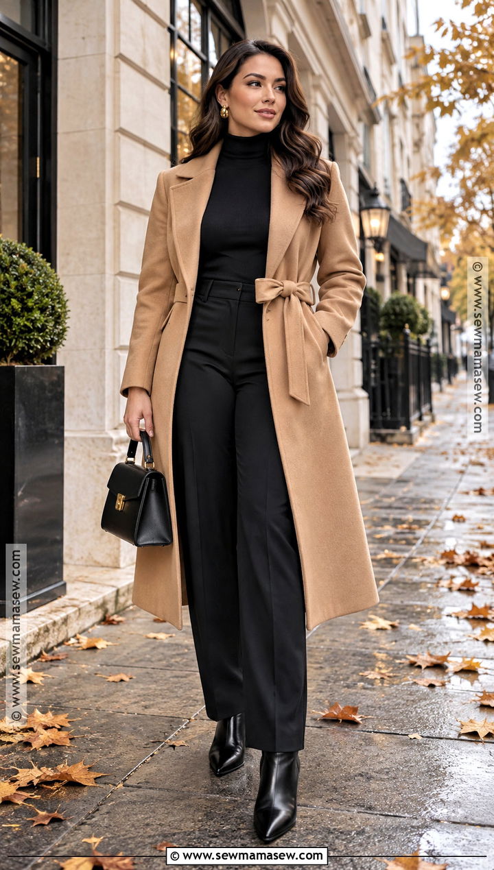 Curvy Fall Outfit With Belted Coat And Monochrome Basics - 15 curvy fall outfits 2026
