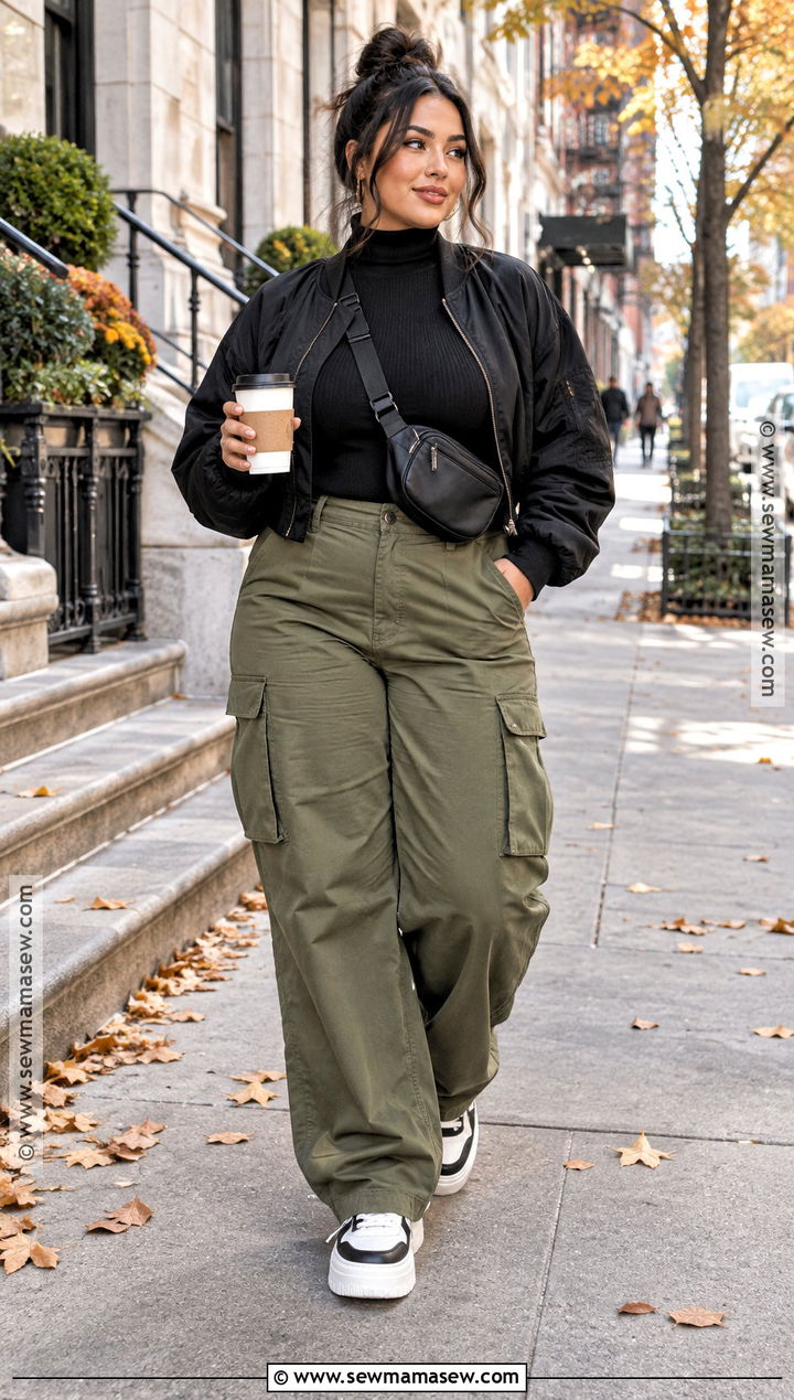 Curvy Fall Outfit With Cargo Pants And Fitted Turtleneck - 15 curvy fall outfits 2026