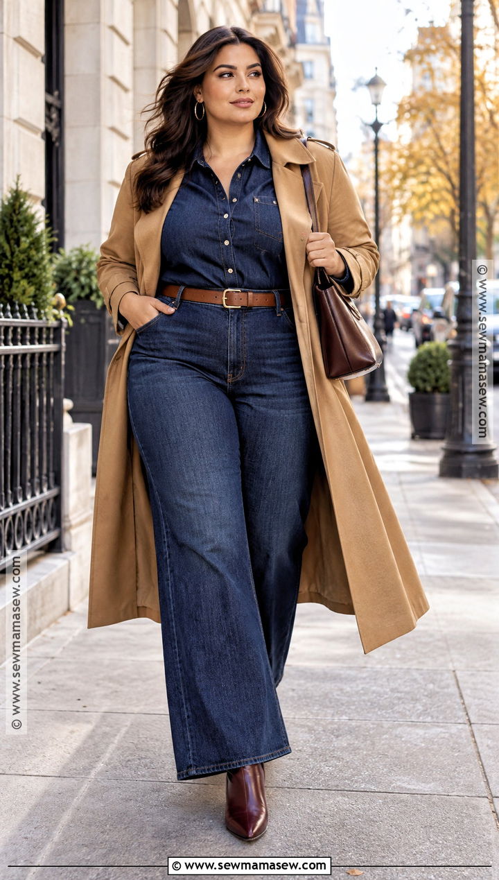 Curvy Fall Outfit With Dark Denim Shirt And Jeans - 15 curvy fall outfits 2026