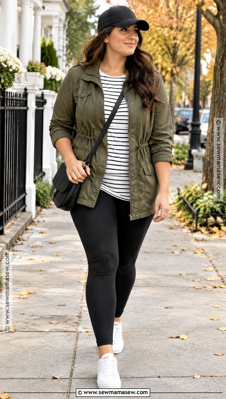 Curvy Fall Outfit With Leggings And A Utility Jacket - 15 curvey fall outfits