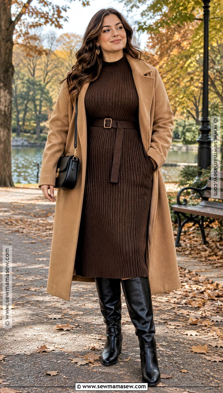Curvy Fall Outfit With Sweater Dress And Knee High Boots - 15 curvy fall outfits 2026
