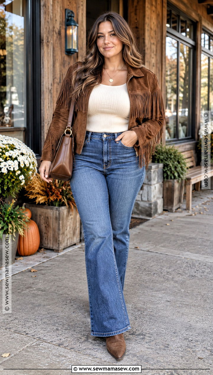 Curvy Fall Outfit With Western Jacket And Bootcut Jeans - 15 curvy fall outfits 2026