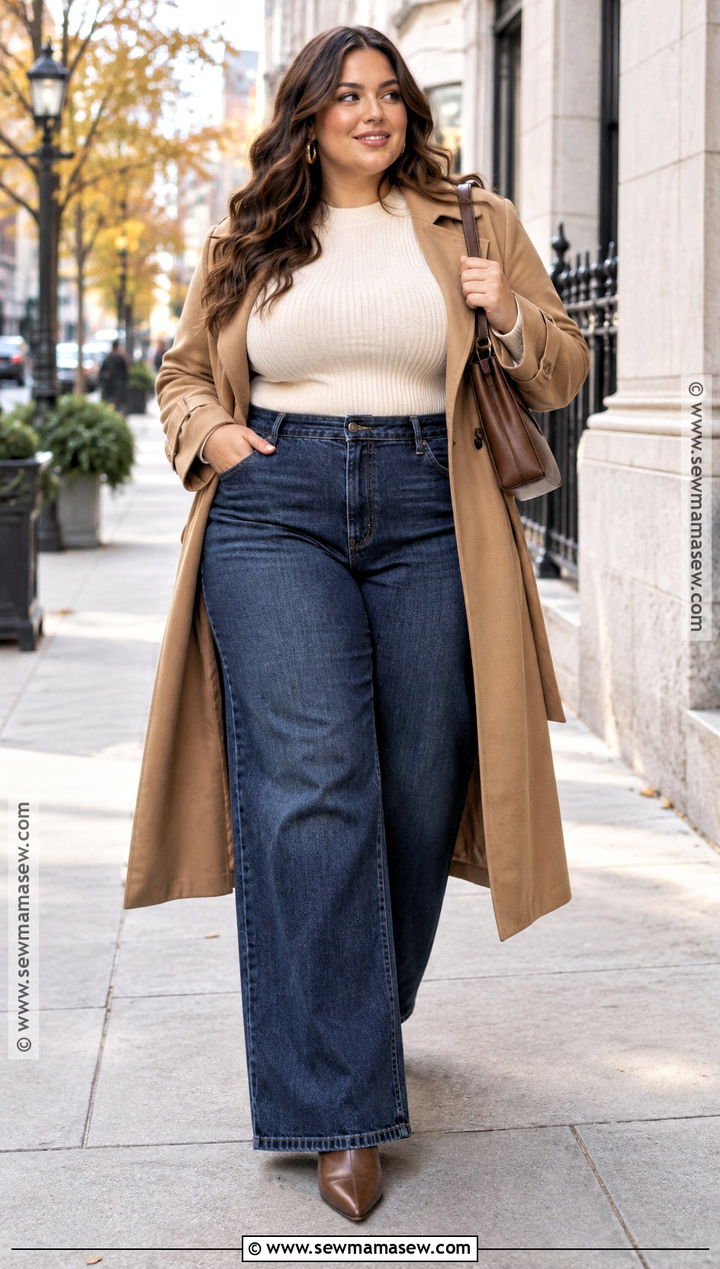 Curvy Fall Outfit With Wide Leg Jeans - 15 curvey fall outfits