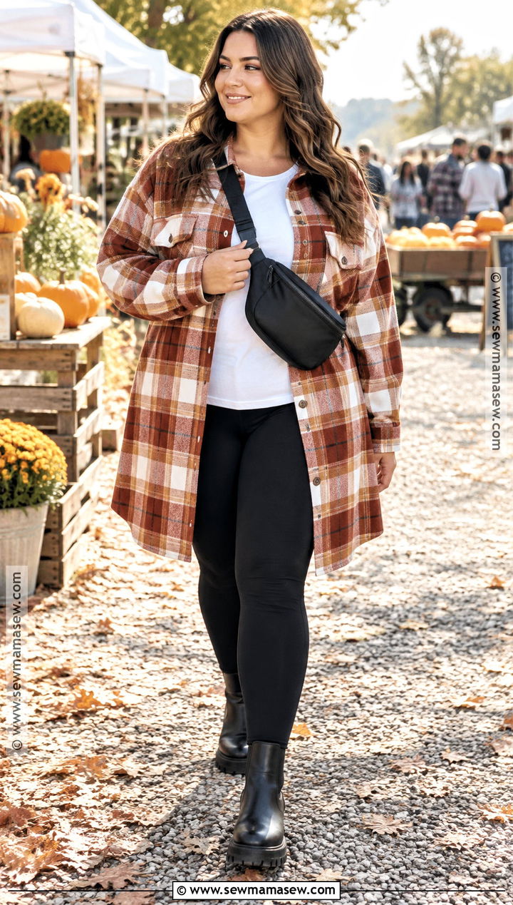 Curvy Fall Shacket Outfit With Leggings - 15 fall fashion ideas for curvy women