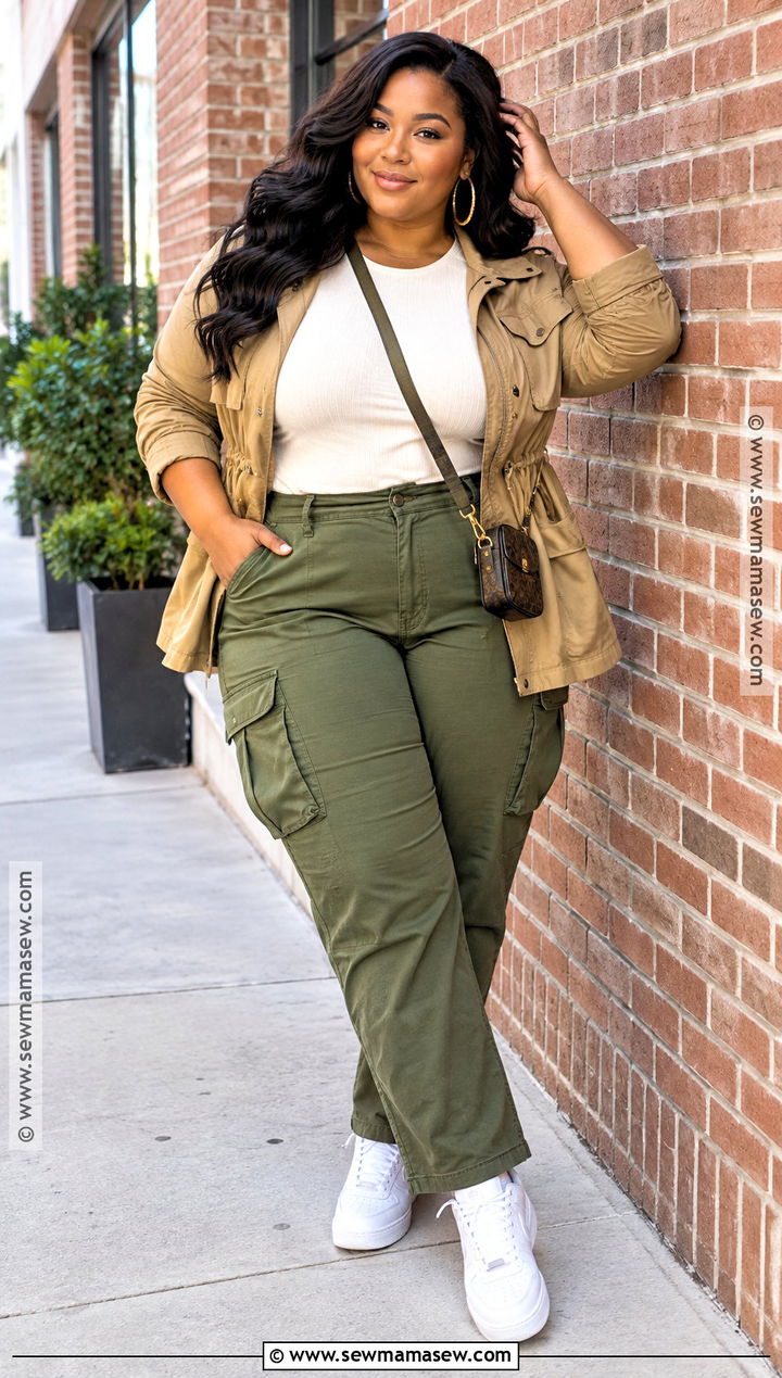 Curvy Fall Utility Jacket And Cargo Pants Outfit - 20 Curvy Outfits Fall