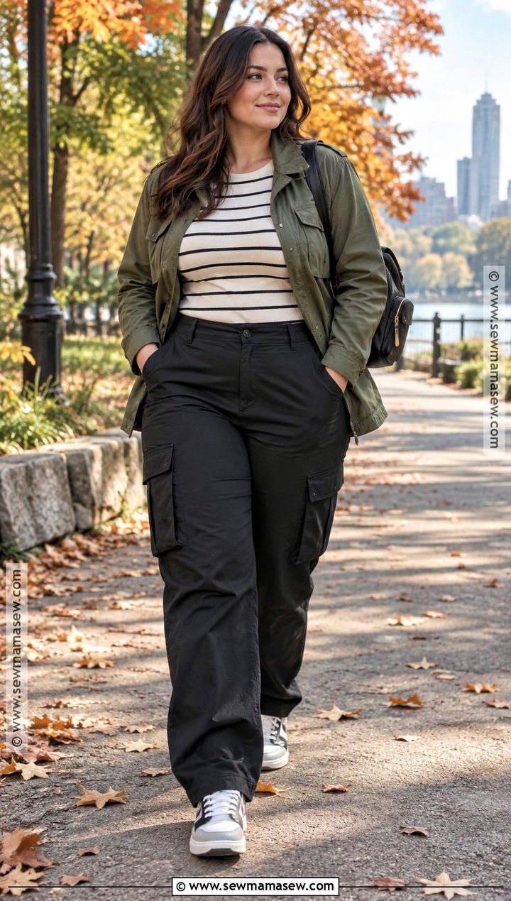 Curvy Fall Utility Jacket Outfit With Cargo Pants - 15 fall fashion ideas for curvy women