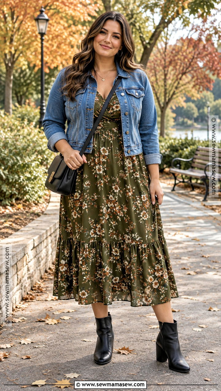 Curvy Midi Dress And Denim Jacket Outfit - 20 fall curvy outfits
