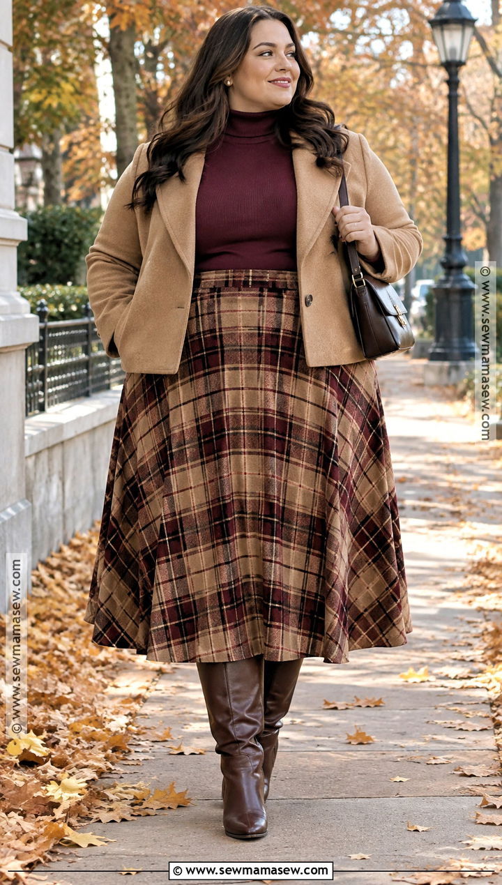 Curvy Plaid Skirt And Knee High Boots Fall Outfit - 15 thick fall outfits
