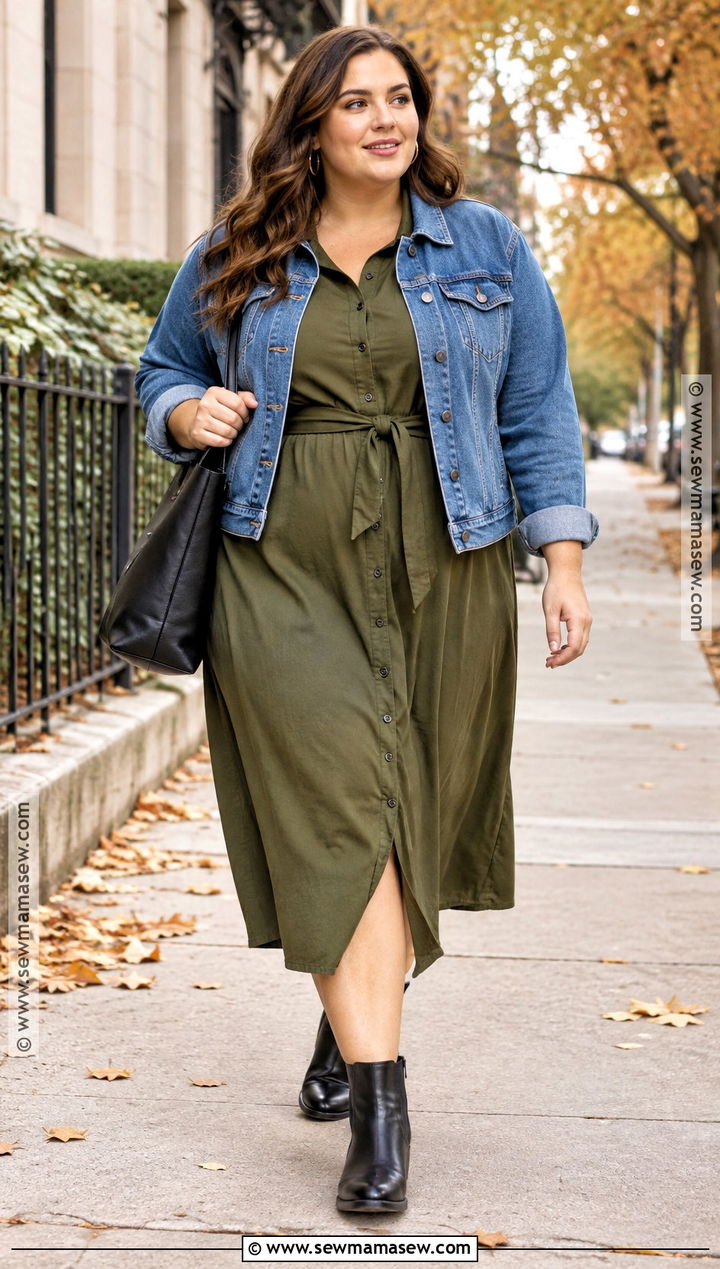 Curvy Shirt Dress And Ankle Boots Outfit - 20 Autumn Curvy Outfits