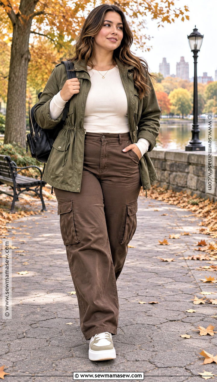 Curvy Utility Jacket And Cargo Pants Outfit - 20 Autumn Curvy Outfits