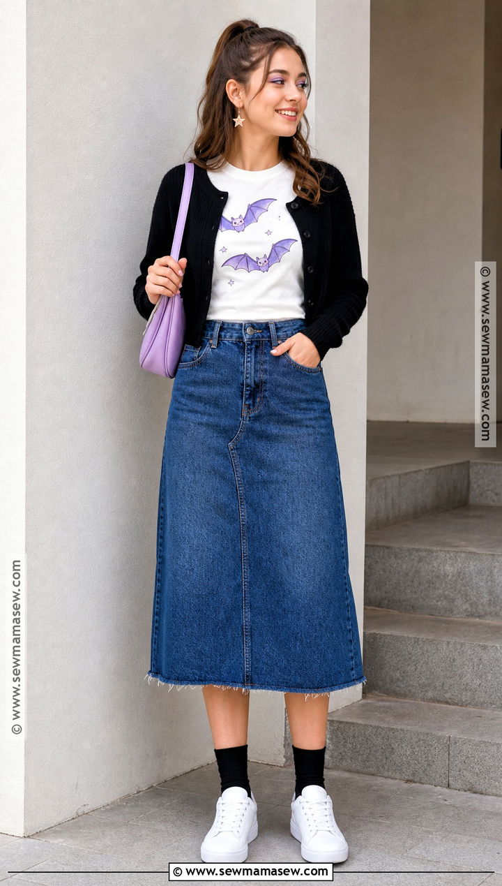 Cute Bat Halloween T Shirt With Denim Skirt - 30 halloween tshirt ideas