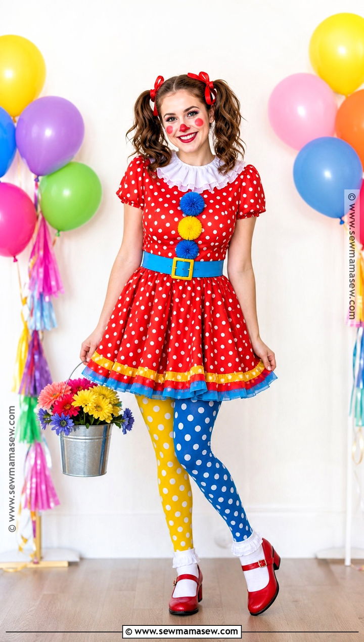 Cute Clown Costume With Polka Dot Dress - 30 Costume Clown Ideas