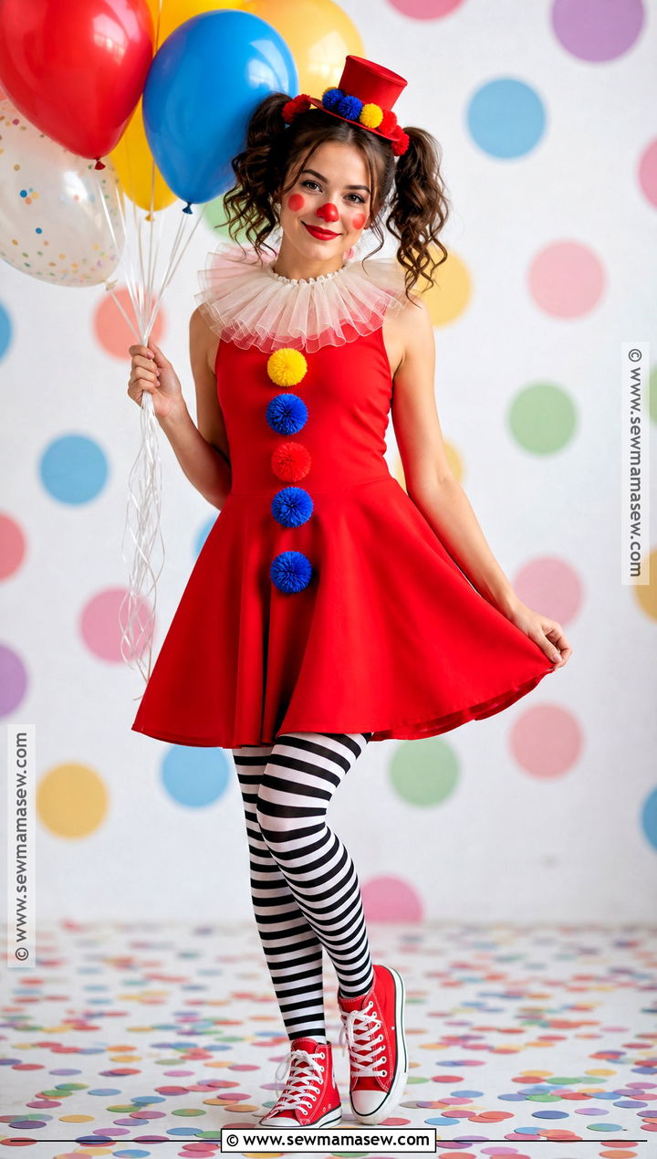 Cute Clown Costume With Red Dress - 30 red dress halloween costume ideas
