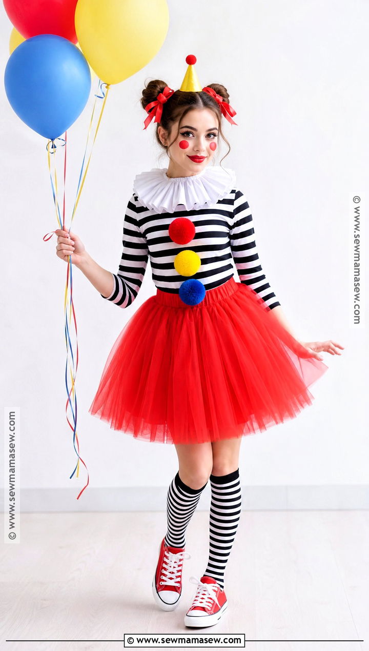 Cute Clown Costume With Red Tulle Skirt - 30 Red Skirt Halloween Costume Ideas