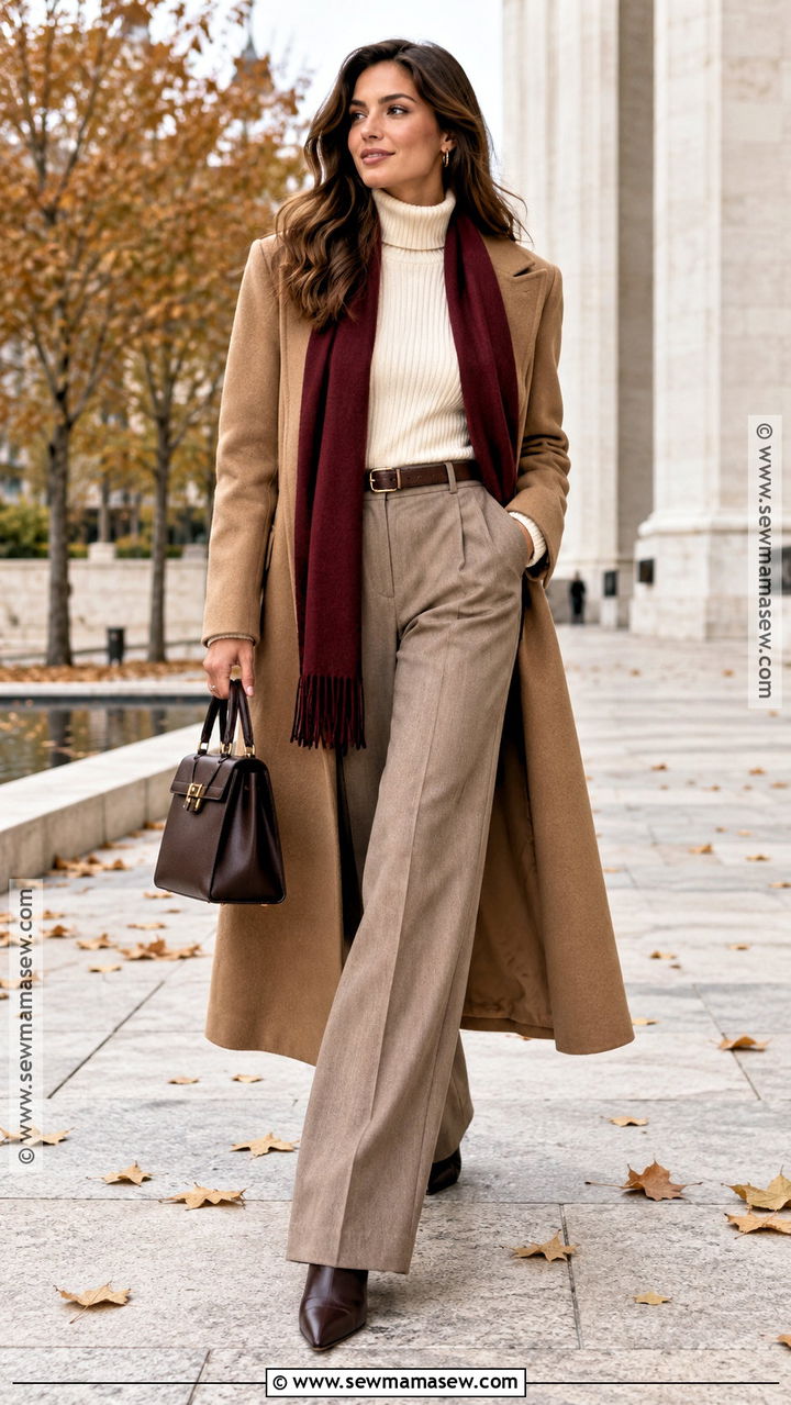 Cute Fall Camel Coat and Monochrome Knit Outfit - 20 cute fall looks