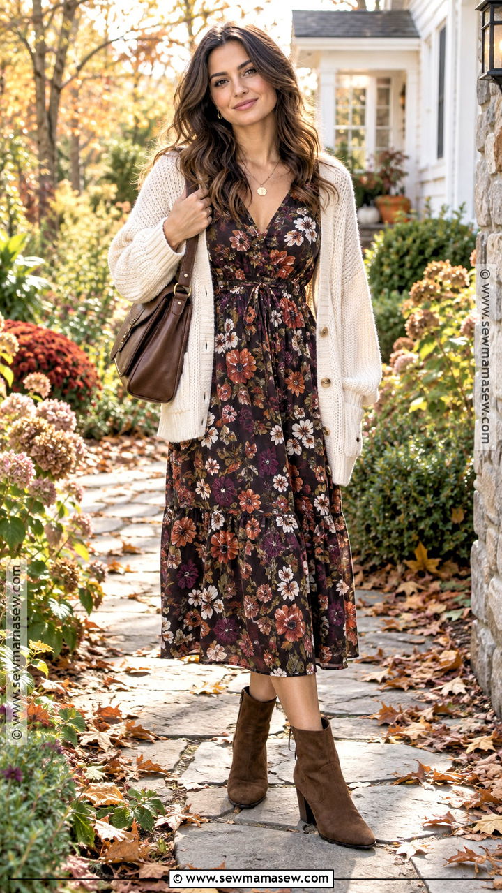 Cute Fall Floral Dress and Cardigan Outfit - 20 cute fall looks