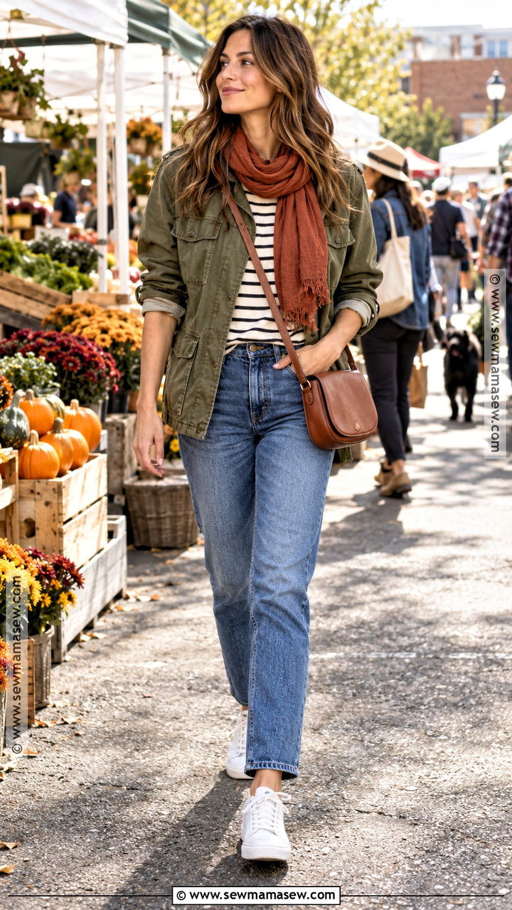 Cute Fall Utility Jacket and Striped Tee Outfit - 20 cute fall looks