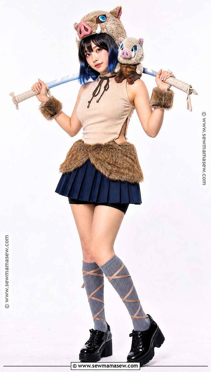 Cute Inosuke Cosplay With Pleated Skirt - 30 Inosuke Cosplay Ideas for Females