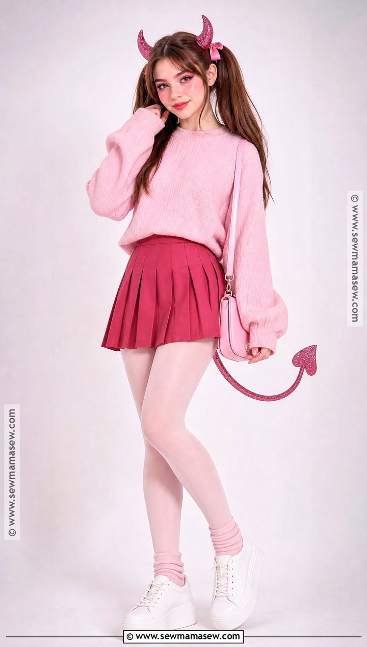Cute Pink Demon Outfit With Pleated Skirt - 30 demon outfit ideas