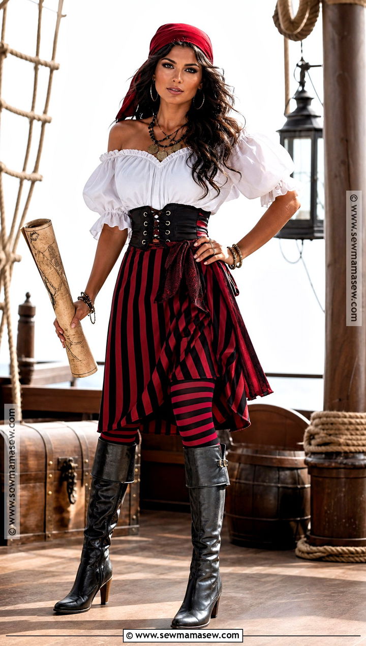Cute Pirate Costume With Striped Skirt - 35 cute halloween costumes for women