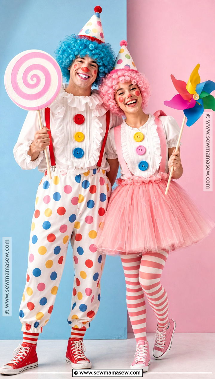 Cute Polka Dot Clown Couple Costume - 30 clown couple costume ideas