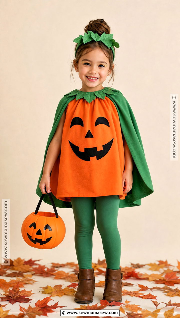 Cute Pumpkin Costume With Green Cape - 45 costumes ideas