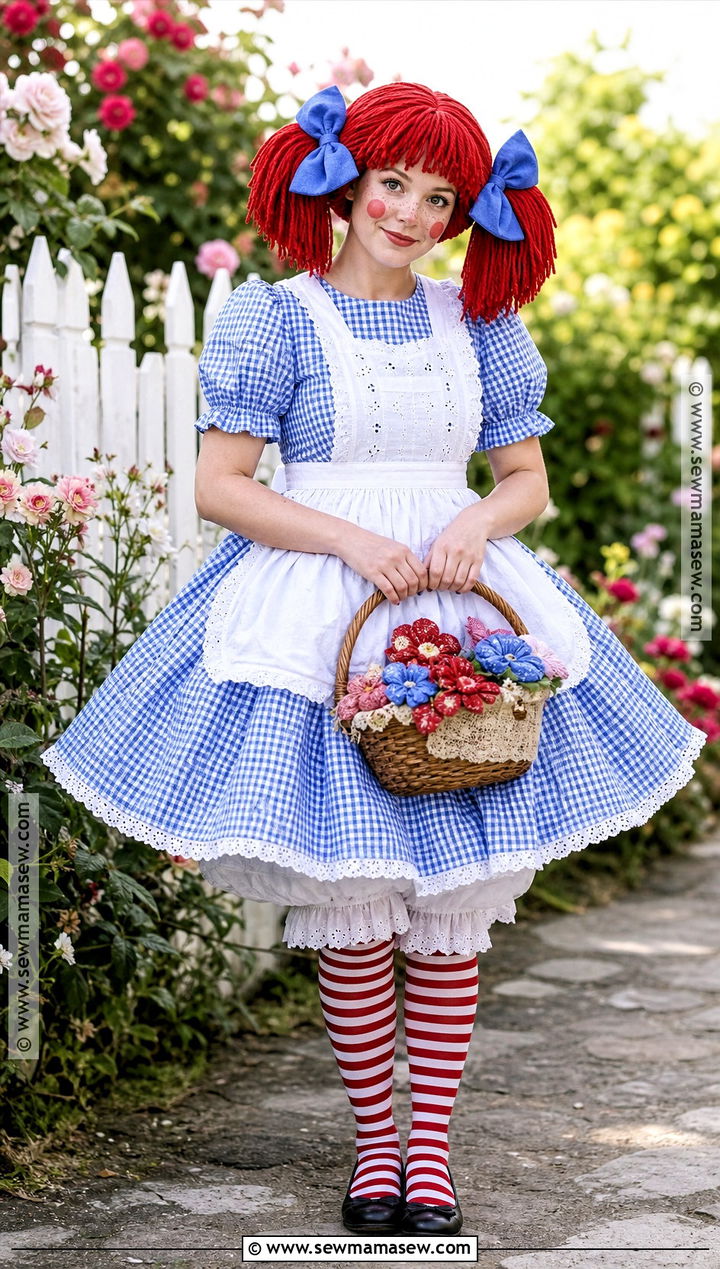 Cute Raggedy Ann Costume With Gingham Dress - 30 raggedy ann costume ideas