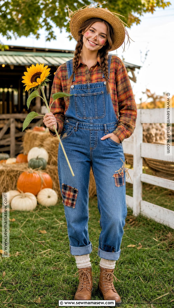 Cute Scarecrow Costume With Overalls - 30 Good Halloween Costumes for Teenagers