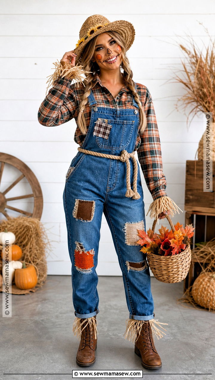 Cute Scarecrow Costume With Overalls - 30 Costume Ideas For Halloween