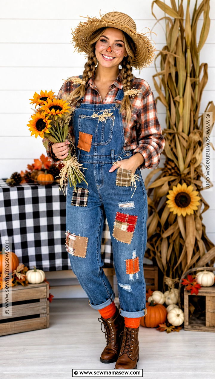 Cute Scarecrow Costume With Plaid Shirt - 30 halloween costume party ideas