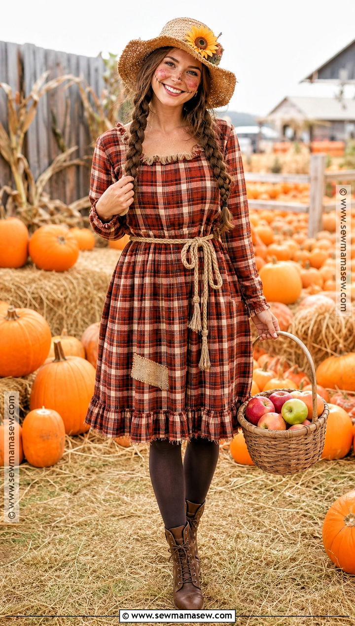 Cute Scarecrow Outfit With Plaid Dress - 30 scarecrow outfit ideas