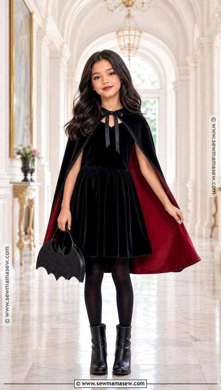 Cute Vampire Costume With Red Cape - 35 Girl Costume Ideas