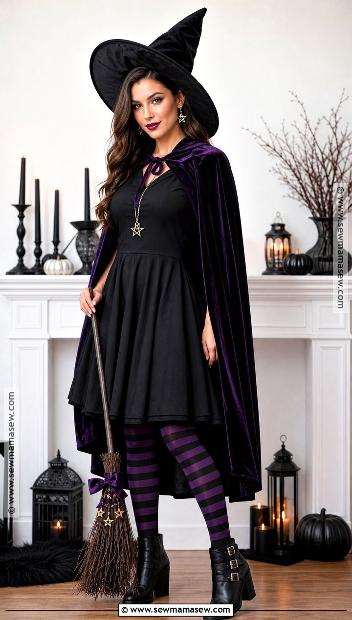 Cute Witch Costume With Purple Cape - 35 cute halloween costumes for women