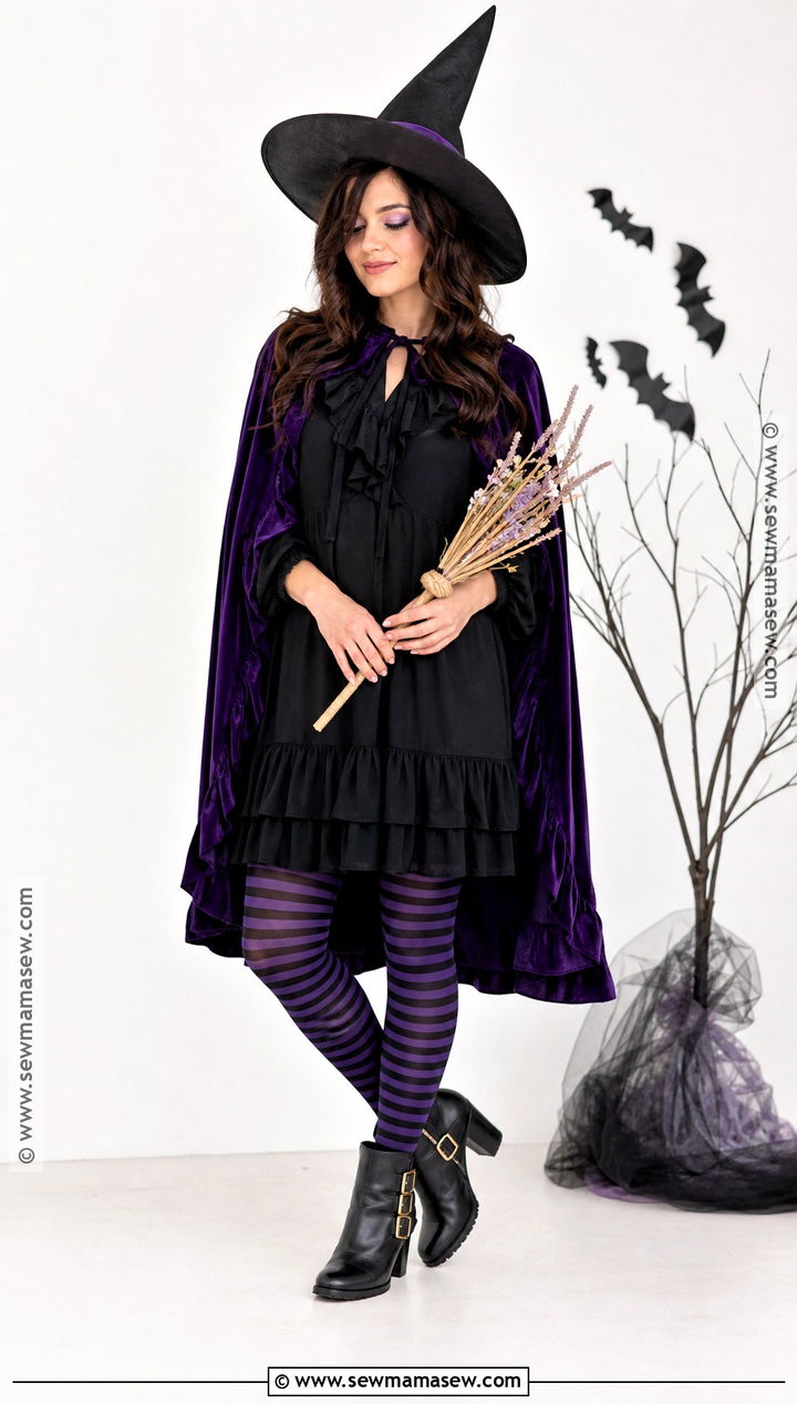 Cute Witch Costume With Purple Cape - 30 Cute And Easy Halloween Costumes
