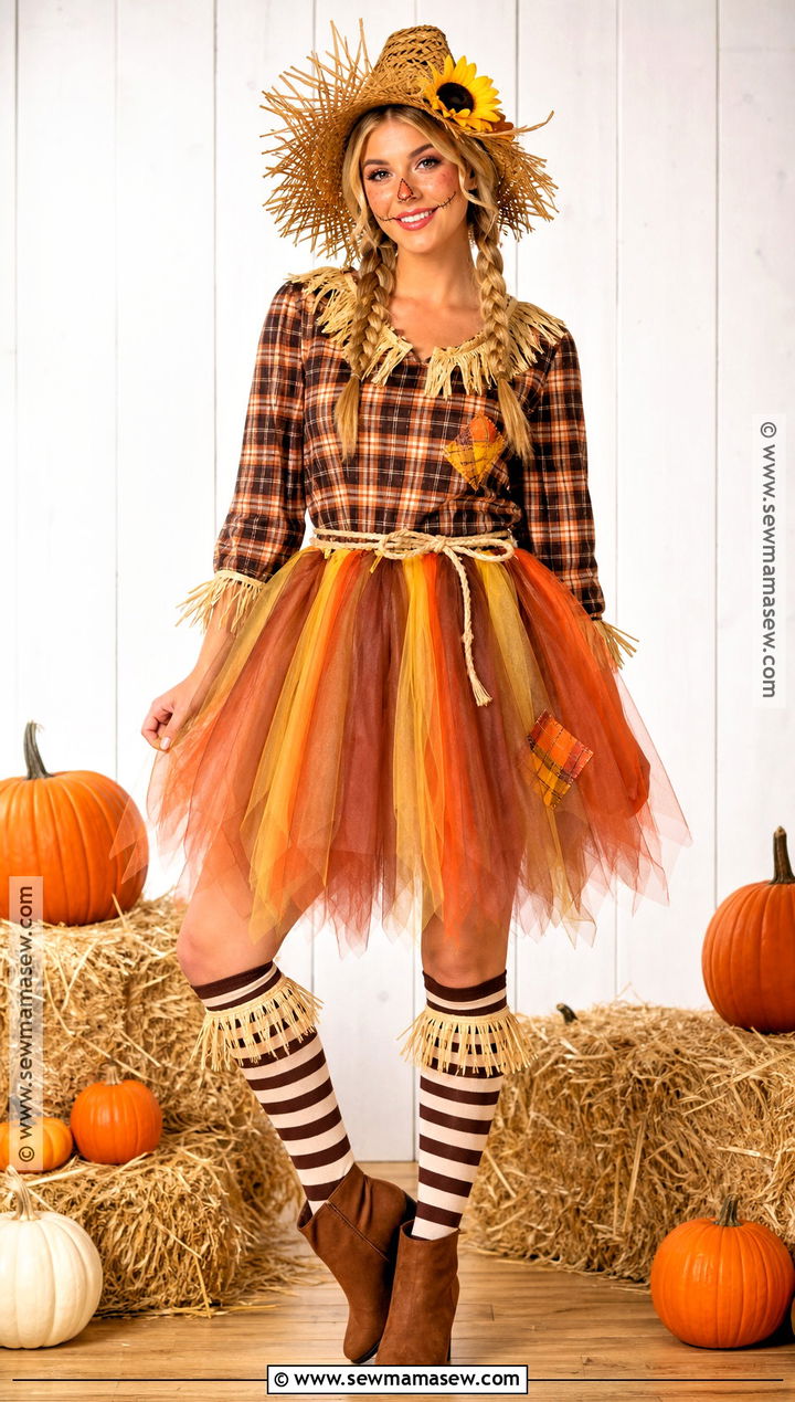 Cute Womens Scarecrow Costume With Tutu - 50 scarecrow costume ideas