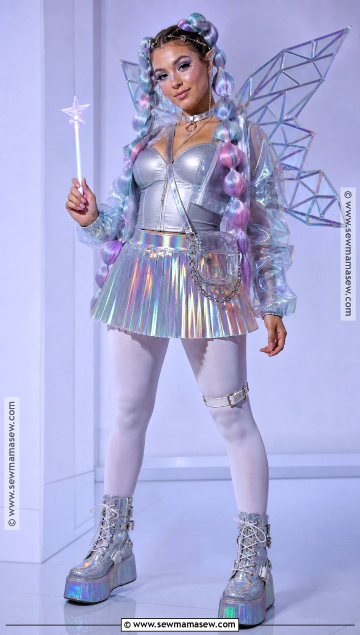 Cyber Fairy Costume With Holographic Wings - 40 aesthetic halloween costumes