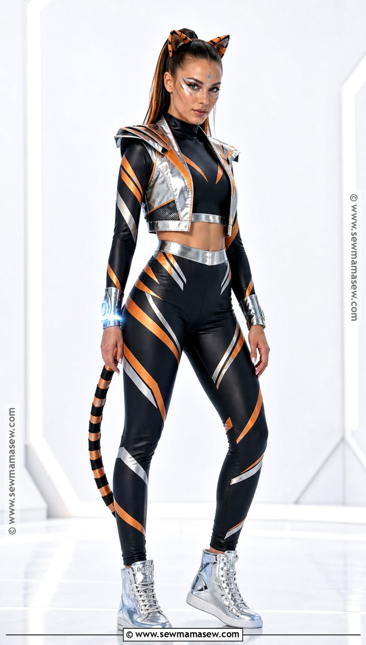 Cyber Tiger Costume With Silver Stripes - 30 tiger halloween costume ideas for women