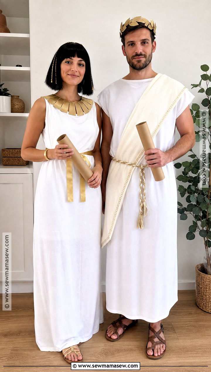 DIY Bedsheet Cleopatra Couple Costume - 30 cleopatra couple costume ideas