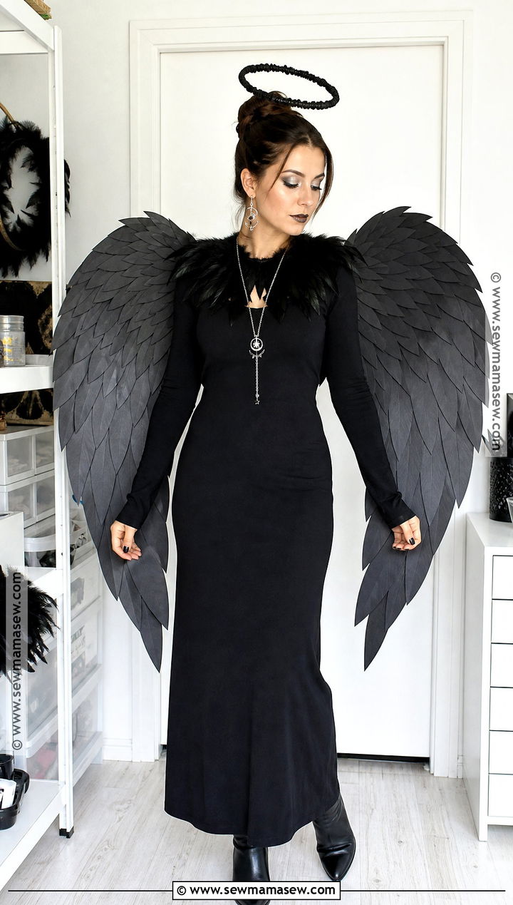 DIY Black Angel Costume With Cardboard Wings - 40 black angel costume ideas