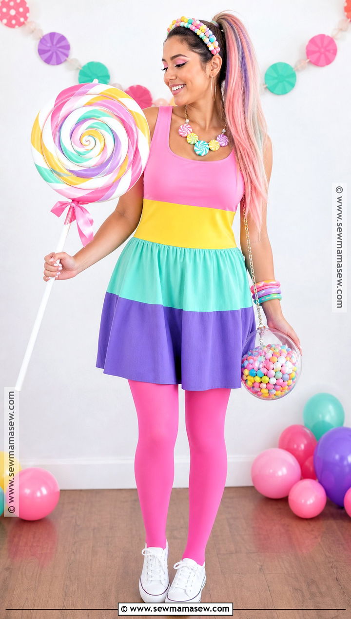 DIY Candy Land Costume With Rainbow Dress - 30 Candy Land Costumes for Women