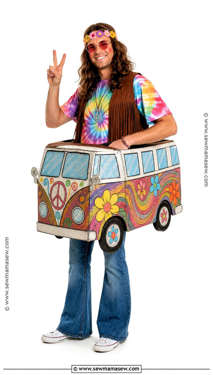 DIY Cardboard Hippie Van Costume - 45 hippie costume ideas