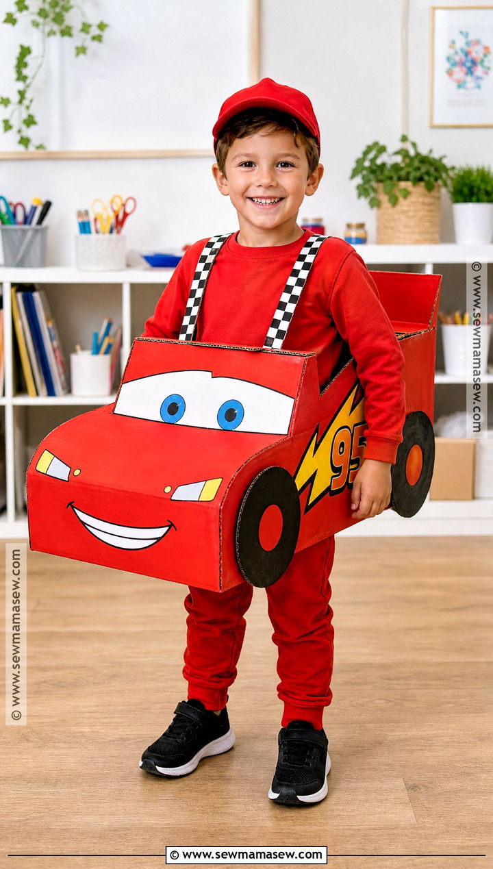 DIY Cardboard Lightning McQueen Costume - 30 lightning mcqueen halloween costume ideas